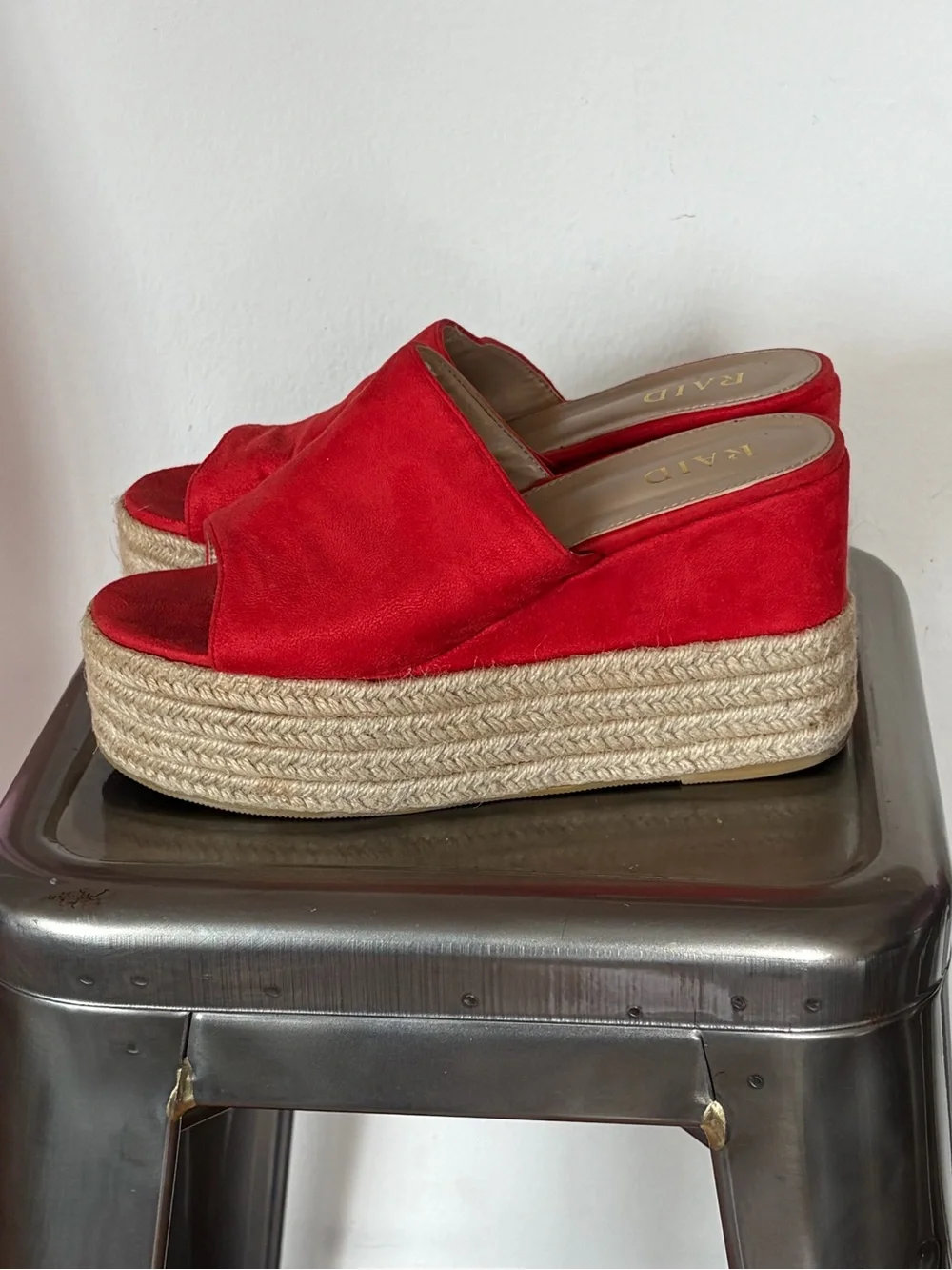 RAID Red orange Suede Espadrille Platform Slide